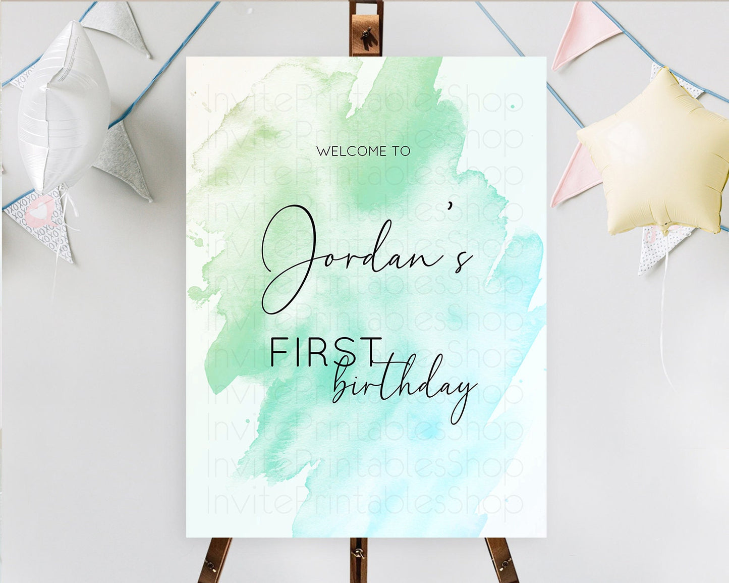 Green Welcome Sign Green Watercolor Welcome Board Pastel Green Party Decor Splash Welcome Poster First Birthday Welcome Sign D10166