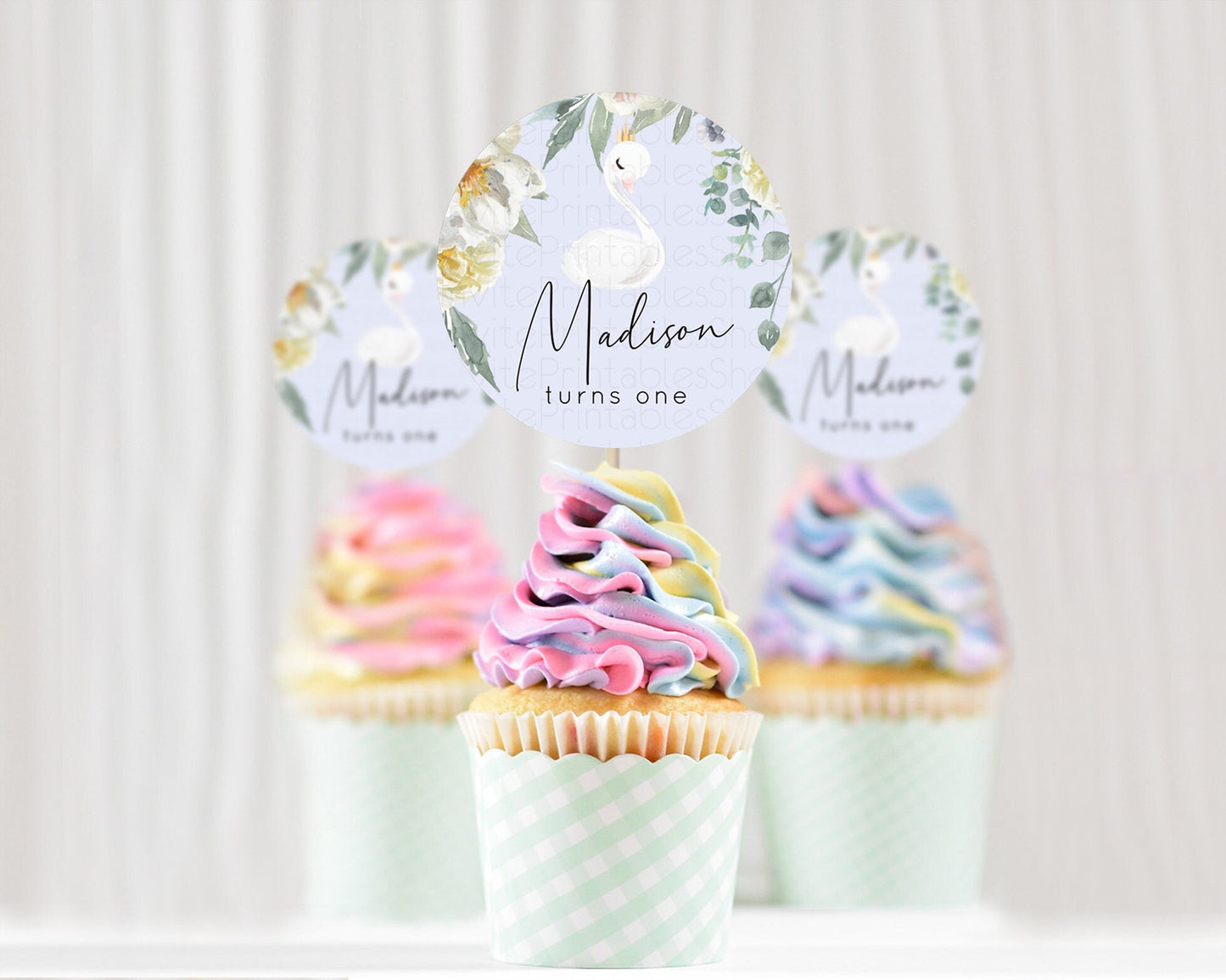 Swan Cupcake Toppers Swan Princess Ballet Cupcake Watercolour Pastel Floral Enchanted Forest Swan Lake Party Decor Secret Garden D10756