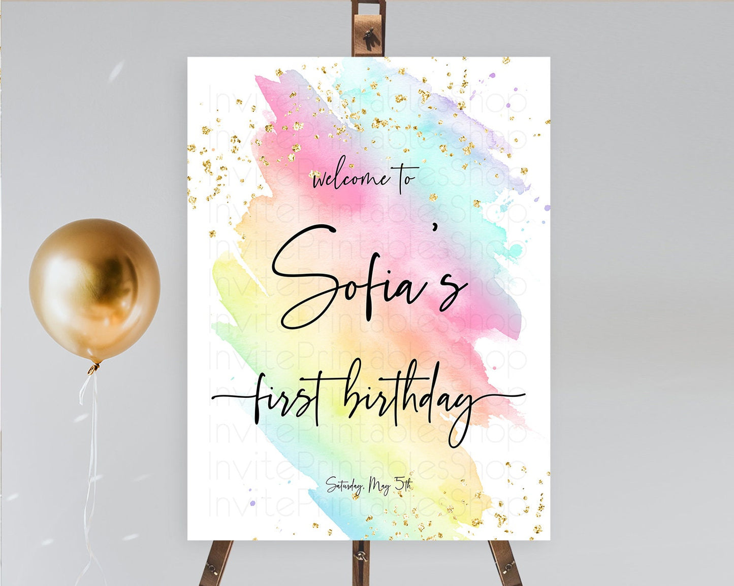 Pastel Welcome Sign Pastel Rainbow Welcome Sign Colorful Rainbow Confetti Watercolor Glitter Pastel First Birthday Welcome Sign D10495