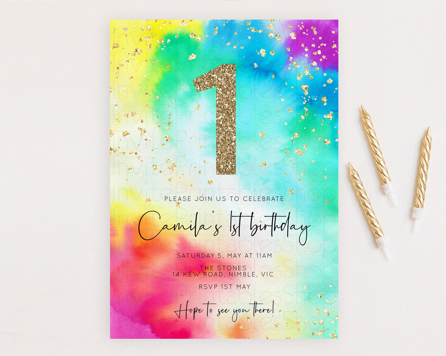 Tie Dye Invitation Rainbow Birthday Invitation Pastel Invitation Colorful Invitation Pastel Rainbow Party 3rd 2nd 1st First Birthday D10462