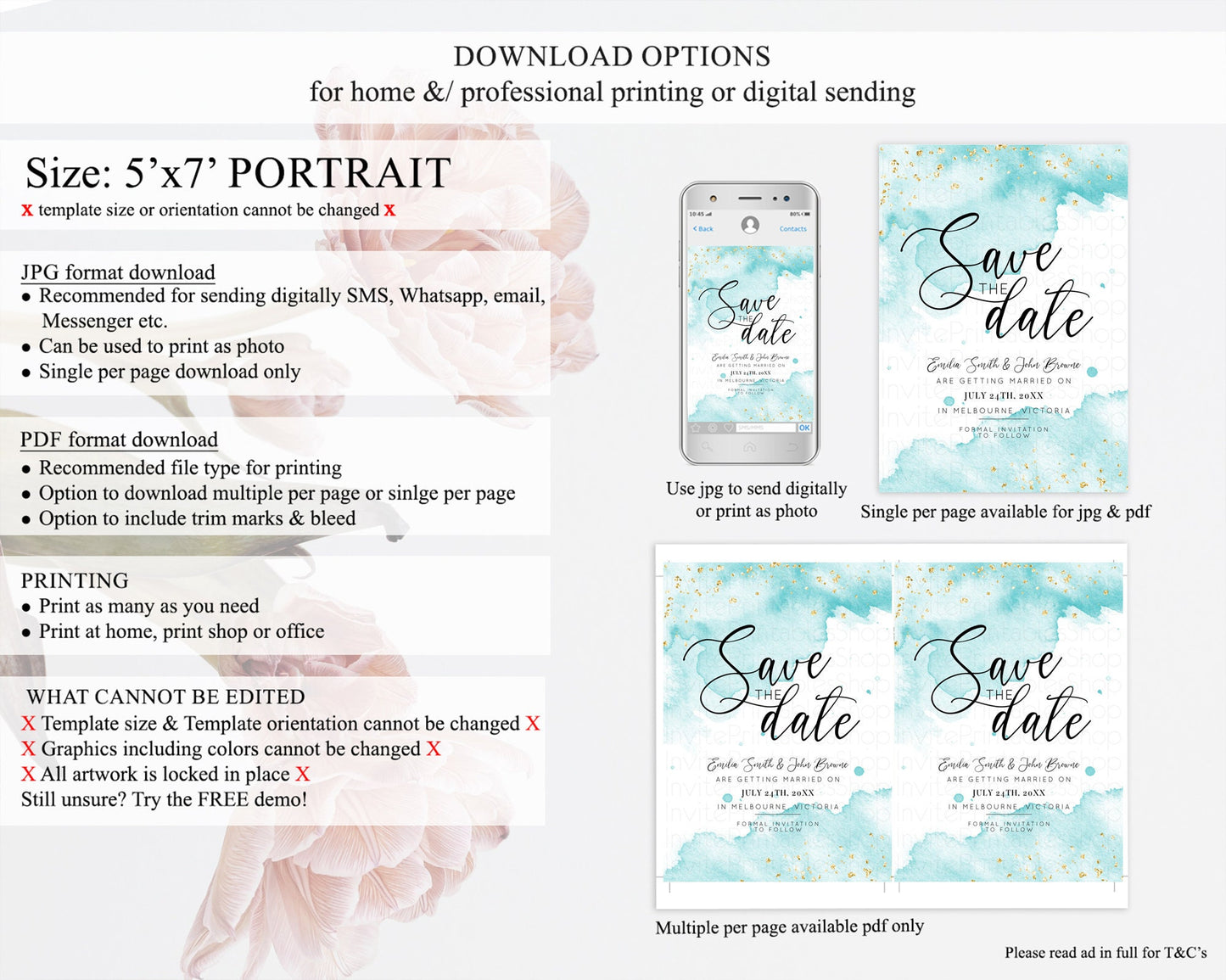 Blue Watercolor Save The Date Template Ombre Blue Watercolor Splash Party 1st Birthday Baby Shower Wedding Baptism Bridal Shower D10329