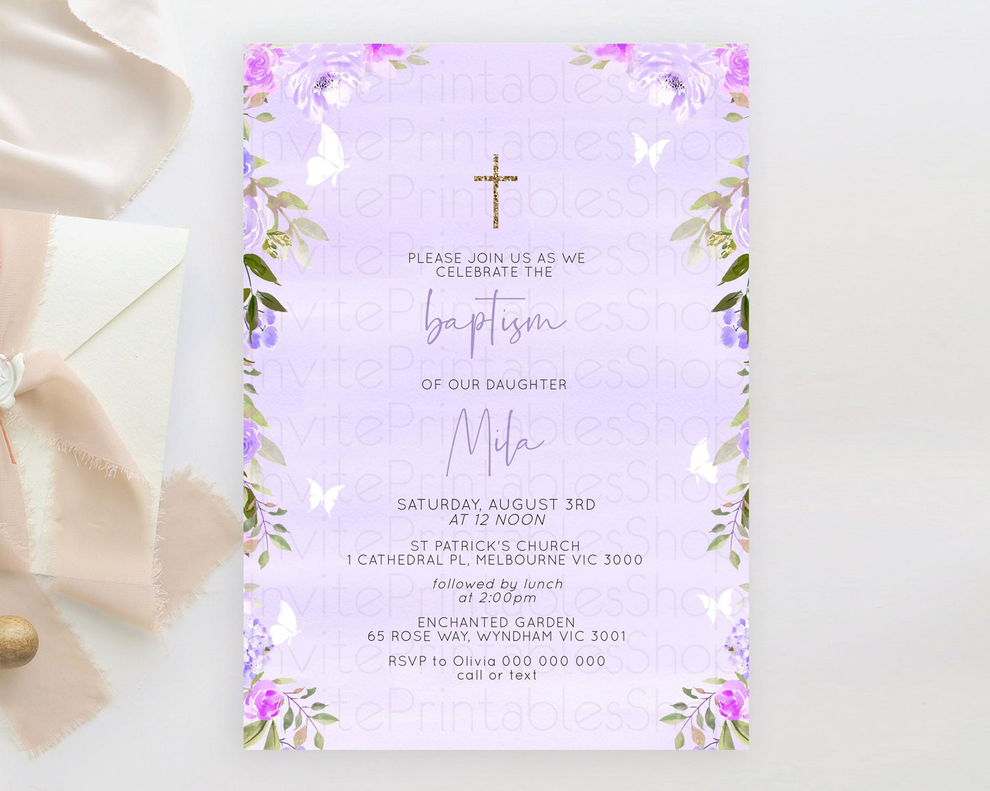 Secret Garden Baptism Invitation Wildflower Baptism Birthday Invite Pastel Flowers Christening Invite Enchanted Garden Boho Floral  D10719