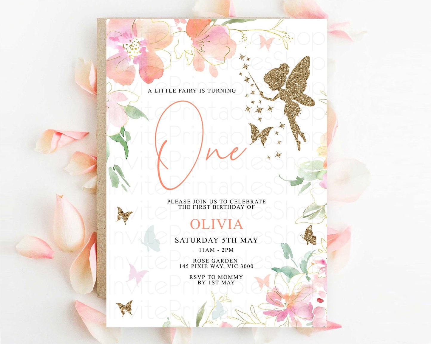 Fairy Birthday Invitation Fairy Invites Fairy Tea Party Fairy Garden Birthday Secret Garden Enchanted Garden Pastel Floral Butterfly D10934