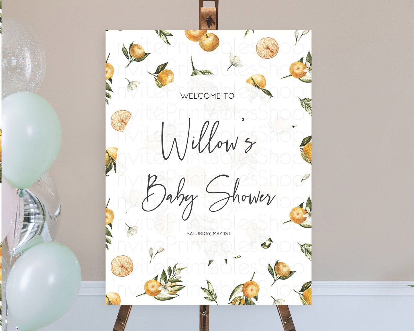 Citrus Baby Shower Welcome Sign Lemon Welcome Sign Orange Welcome Sign Citrus Welcome Poster Citrus Floral Decor Baby Welcome Board D10545