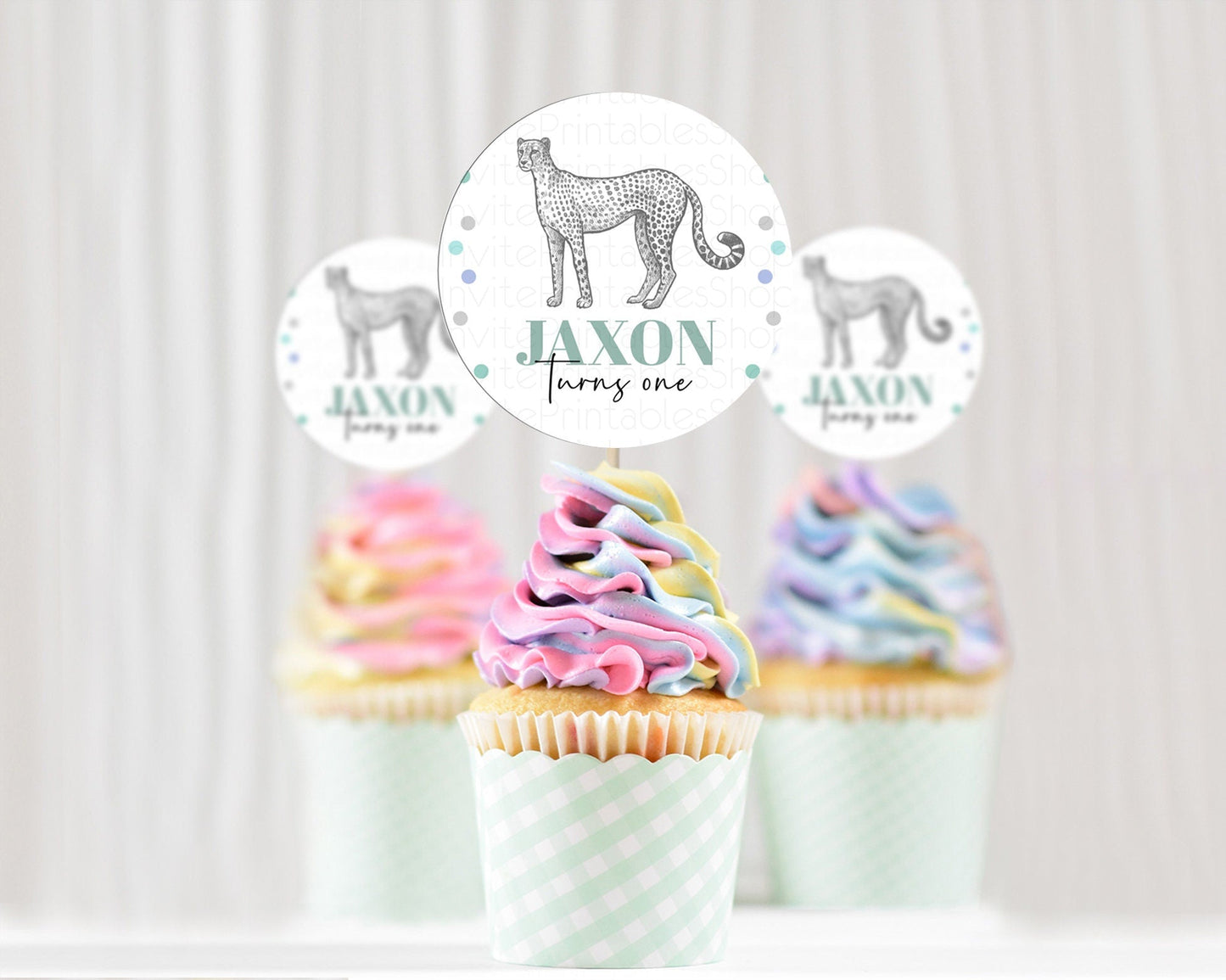Cheetah Cupcake Toppers Cheetah Cupcake Cheetah Safari Cupcake Adventure Cheetah Cupcake Topper Palm Leaf Zoo First Birthday Decor D10857