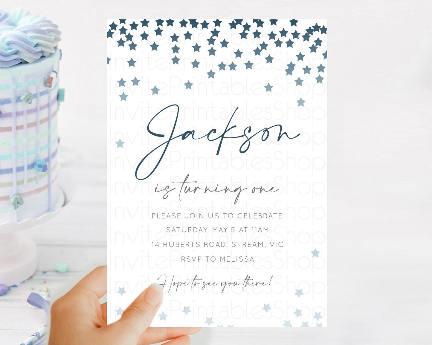 Star Birthday Invitation Pastel Stars Invite Shooting Star Party Rainbow Colorful Confetti Twinkle Little Star 2nd First Birthday D10308