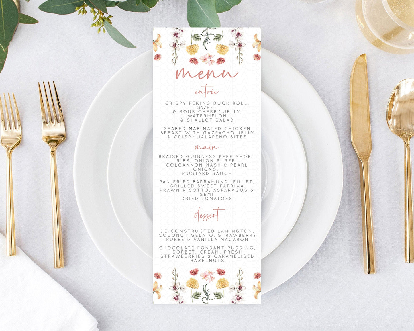 Secret Garden Menu Wildflower Menu Template Pastel Flower Garden Table Decor Boho Floral Dinner Dessert Floral Party Food Menu D10682