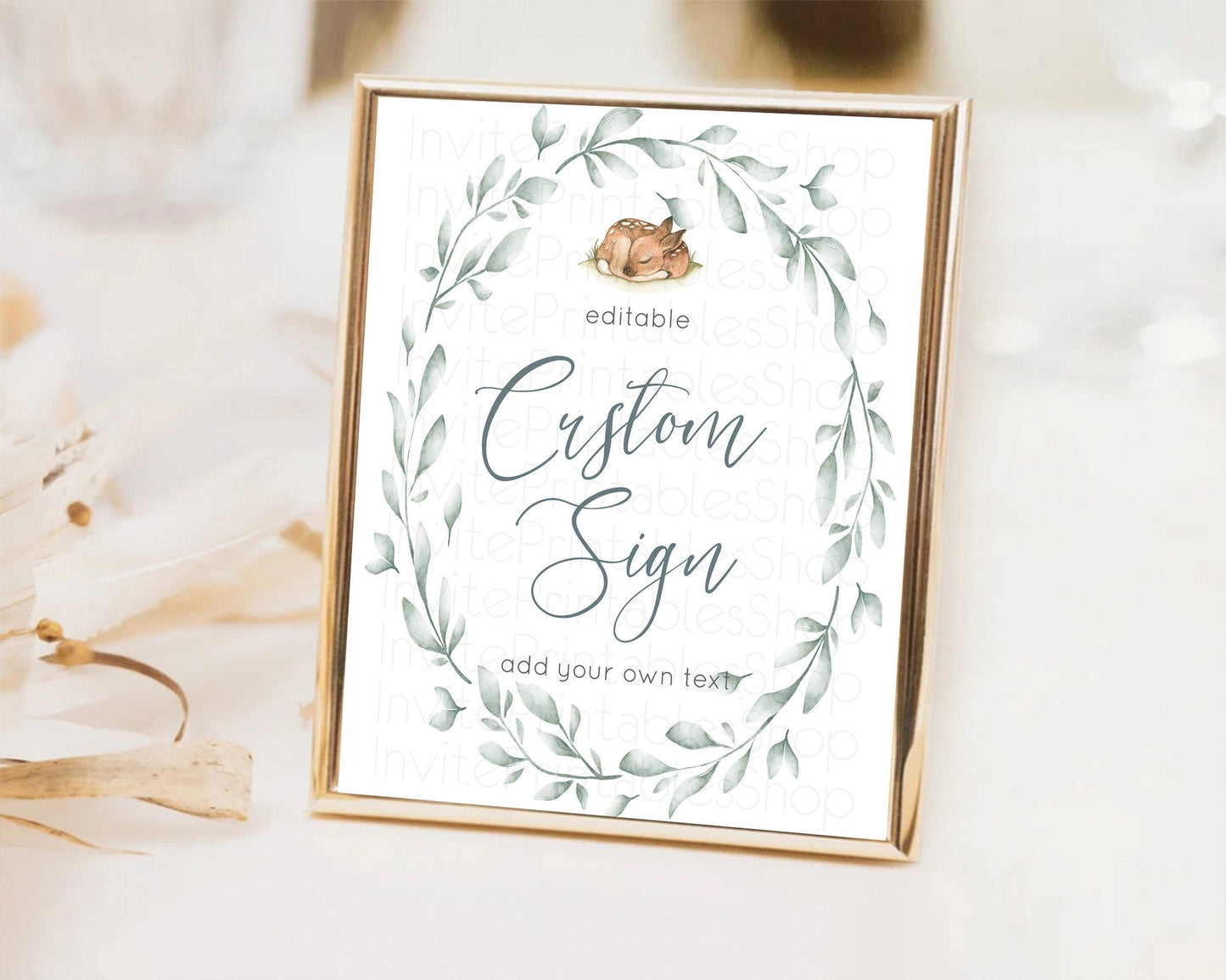Fawn Deer Sign Pastel Floral Deer Table Sign Decor Enchanted Forest Butterfly Party 1st Birthday Baptism Baby Shower Bridal Shower D10935