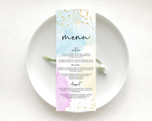 Editable Pastel Menu Pastel Rainbow Menu Template Colorful Pastel Table Deco