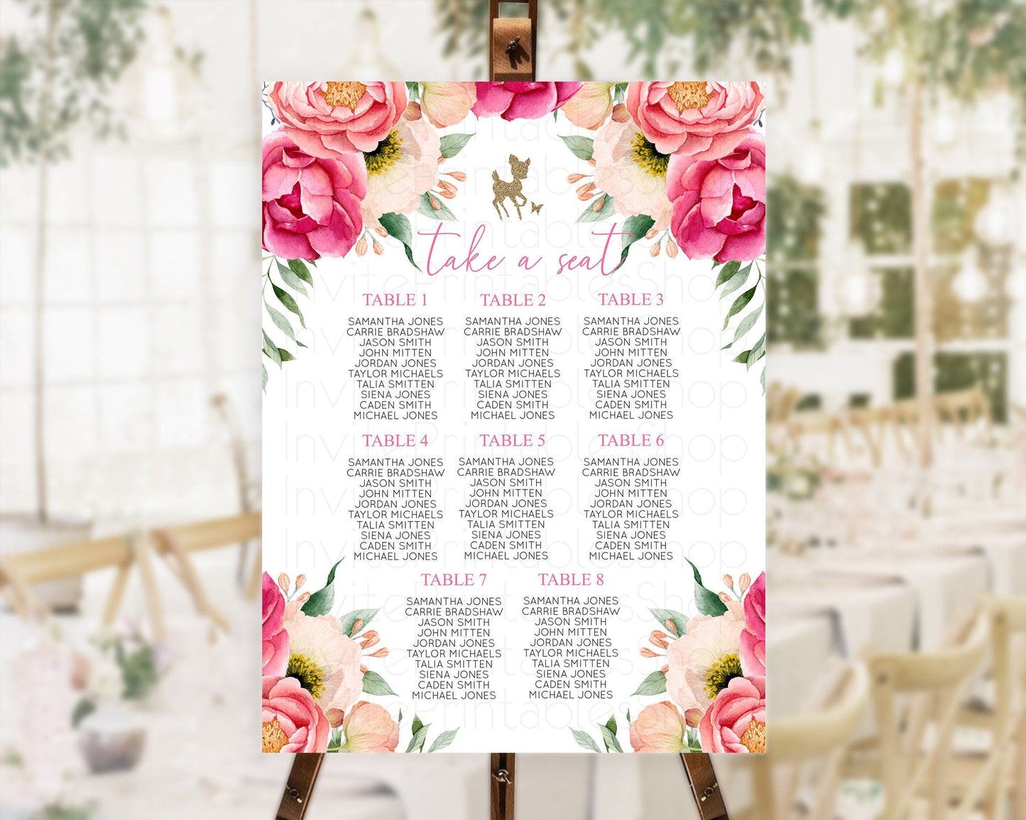Fawn Seating Chart Deer Seating Chart Enchanted Forest Party Butterfly Pastel Flowers Whimsical Seating Chart Woodland Seating Sign D10326