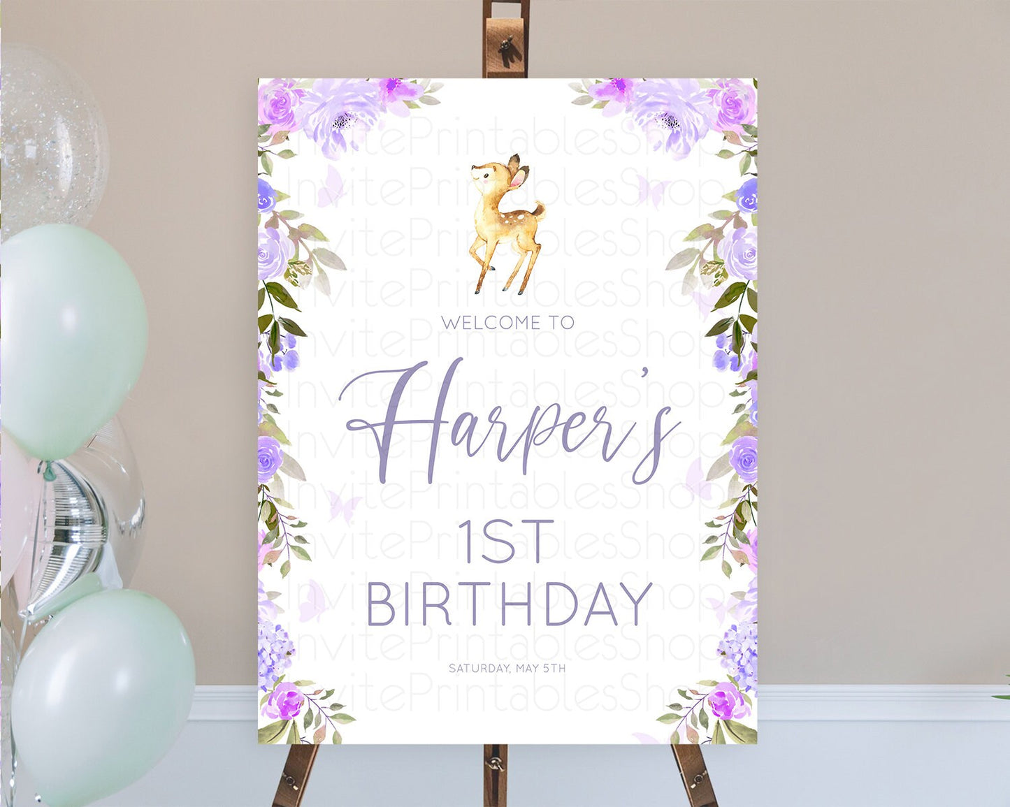 Editable Fawn Welcome Sign Deer Welcome Board Floral Deer Welcome Poster Enc