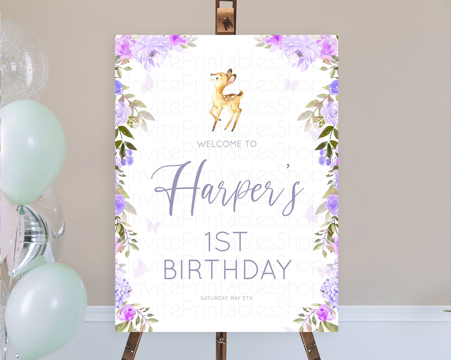 Editable Fawn Welcome Sign Deer Welcome Board Floral Deer Welcome Poster Enc