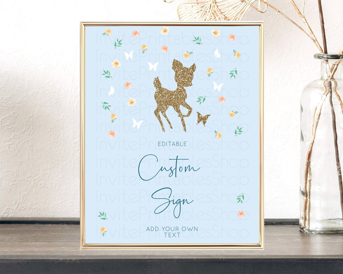 Fawn Deer Sign Pastel Floral Deer Table Sign Decor  Enchanted Forest Butterfly Party 1st Birthday Baptism Baby Shower Bridal Shower D10902