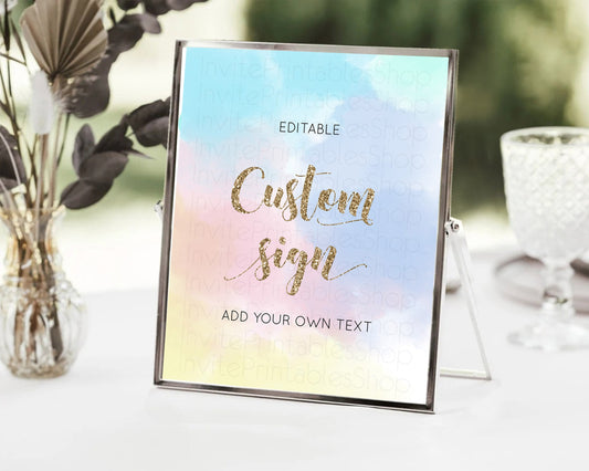 Editable Pastel Sign Ombre Table Sign Decor Pastel Ombre Rainbow Watercolor