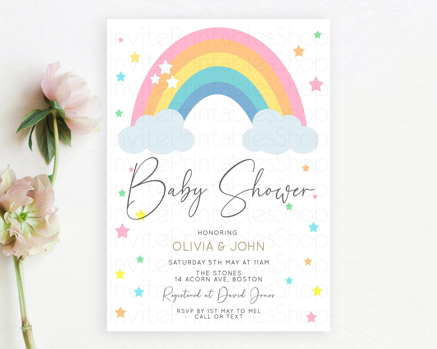 Editable Pastel Rainbow Baby Shower Invitation Pastel Rainbow Invitation Rai