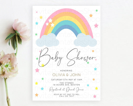 Editable Pastel Rainbow Baby Shower Invitation Pastel Rainbow Invitation Rai