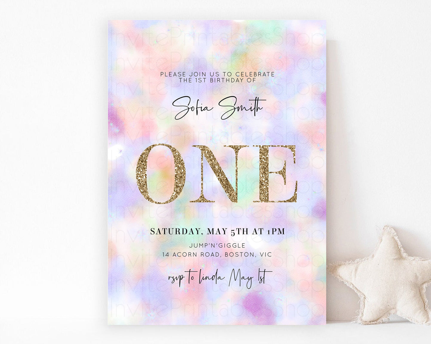 Rainbow Birthday Invitation Pastel Birthday Invite Ombre Watercolor Invite Enchanted Theme Colorful Splash Glitter Sprinkles 1st 2nd 3rd