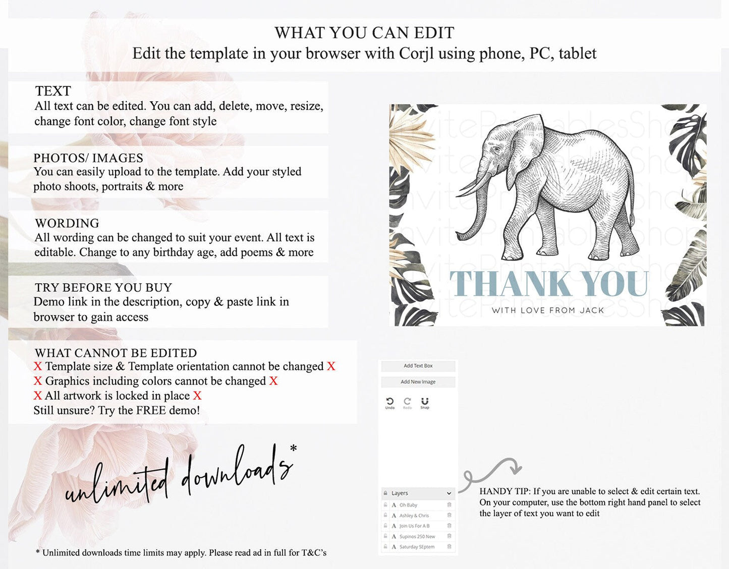 Pastel Elephant Thank You Rainbow Elephant Thank You Card Colorful Rainbow Birthday Thank You Pastel Teacher Thank You Card Template D10806