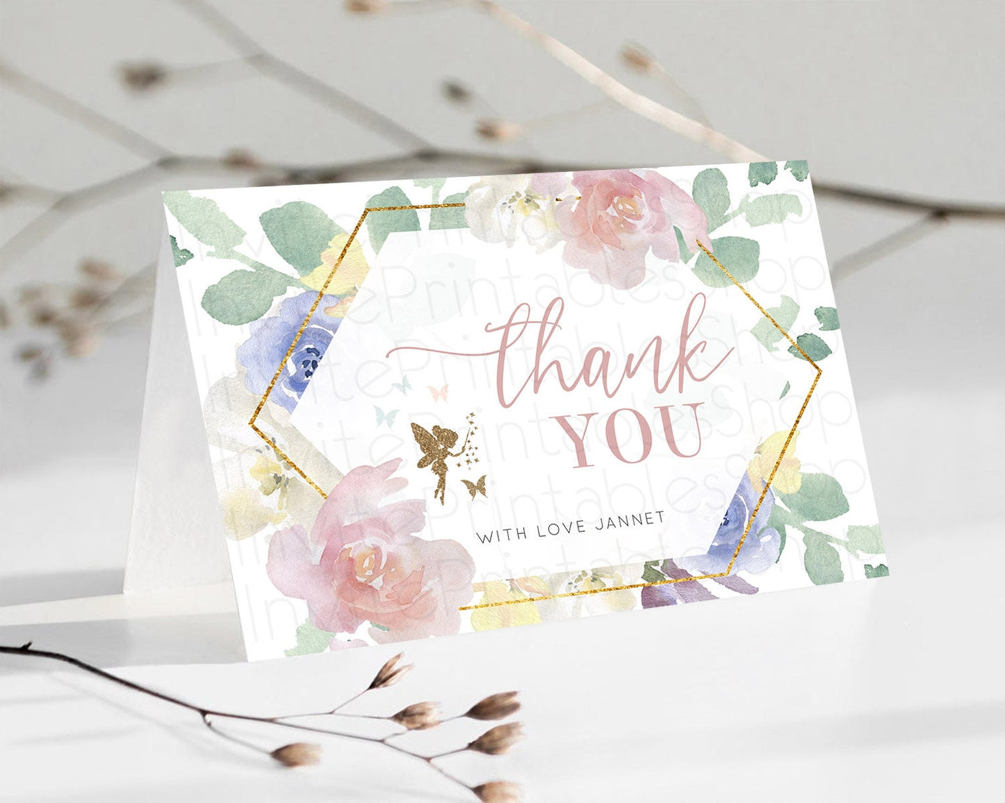 Editable Fairy Thank You Fairy Thank You Card Enchanted Garden Pastel Butter