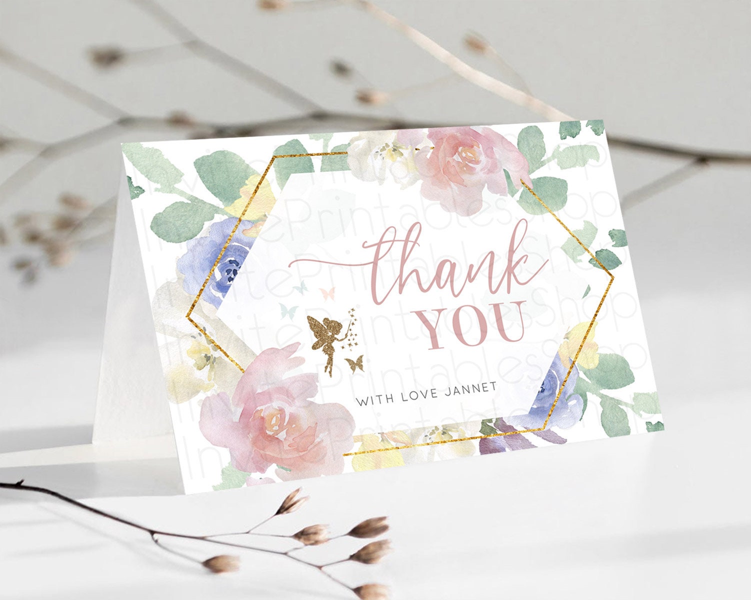 Editable Fairy Thank You Fairy Thank You Card Enchanted Garden Pastel Butter