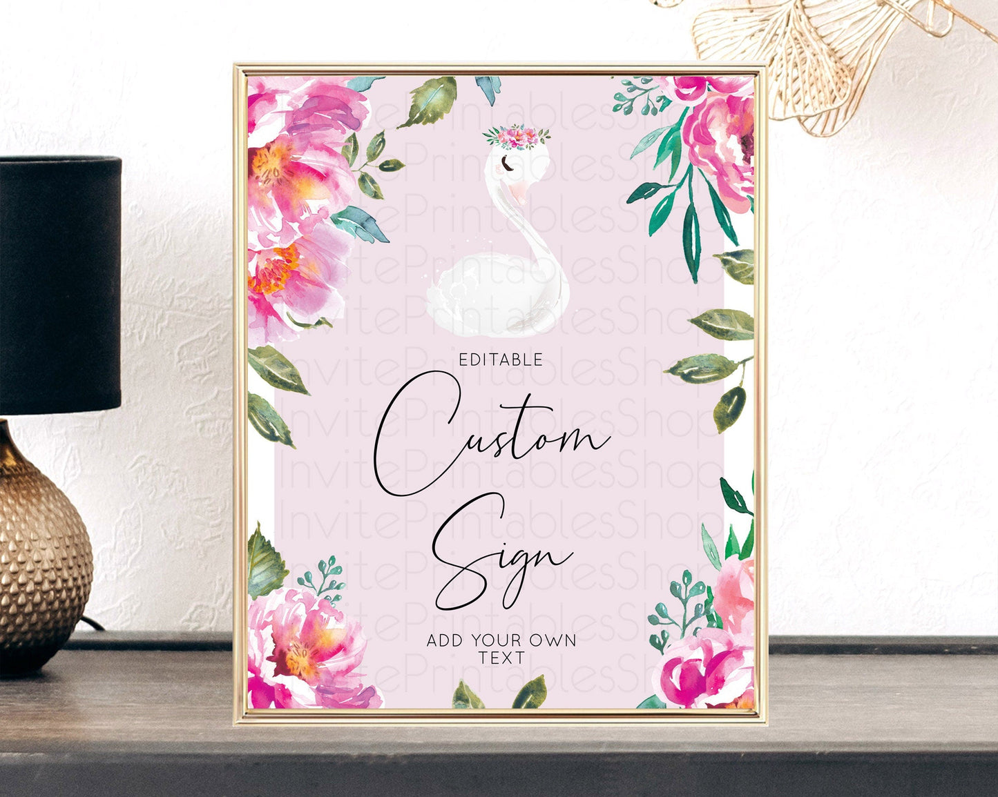Swan Table Sign Decor Swan Princess Ballet Party Enchanted Swan Lake Secret Garden Pastel Floral 1st Birthday Baptism Baby Shower D10757