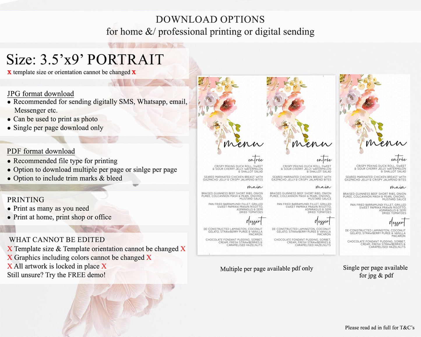 Secret Garden Menu Wildflower Menu Template Pastel Flower Garden Table Decor Boho Floral Dinner Dessert Floral Party Food Menu D10194