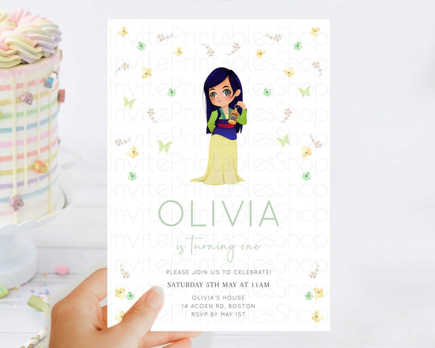Princess Birthday Invitation Castle Invitation Royal Birthday Fairy Tale Enchanted Castle Pastel Floral Garden 1st First Birthday D10350