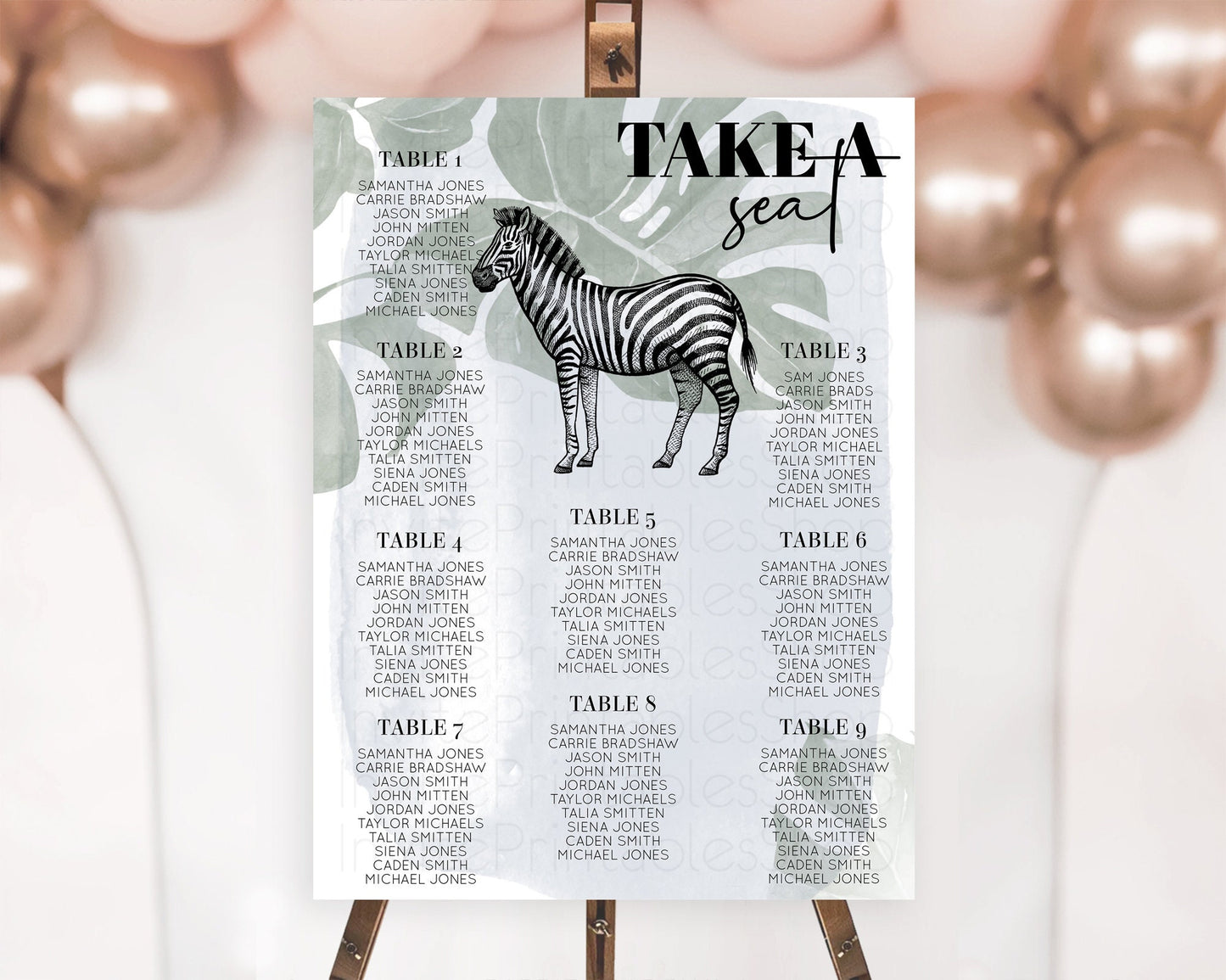 Zebra Seating Chart Zebra Seating Sign Zebra Take A Seating Chart Zebra Safari Adventure Decor Zoo Party Zebra Palm Leaf Décor D10814