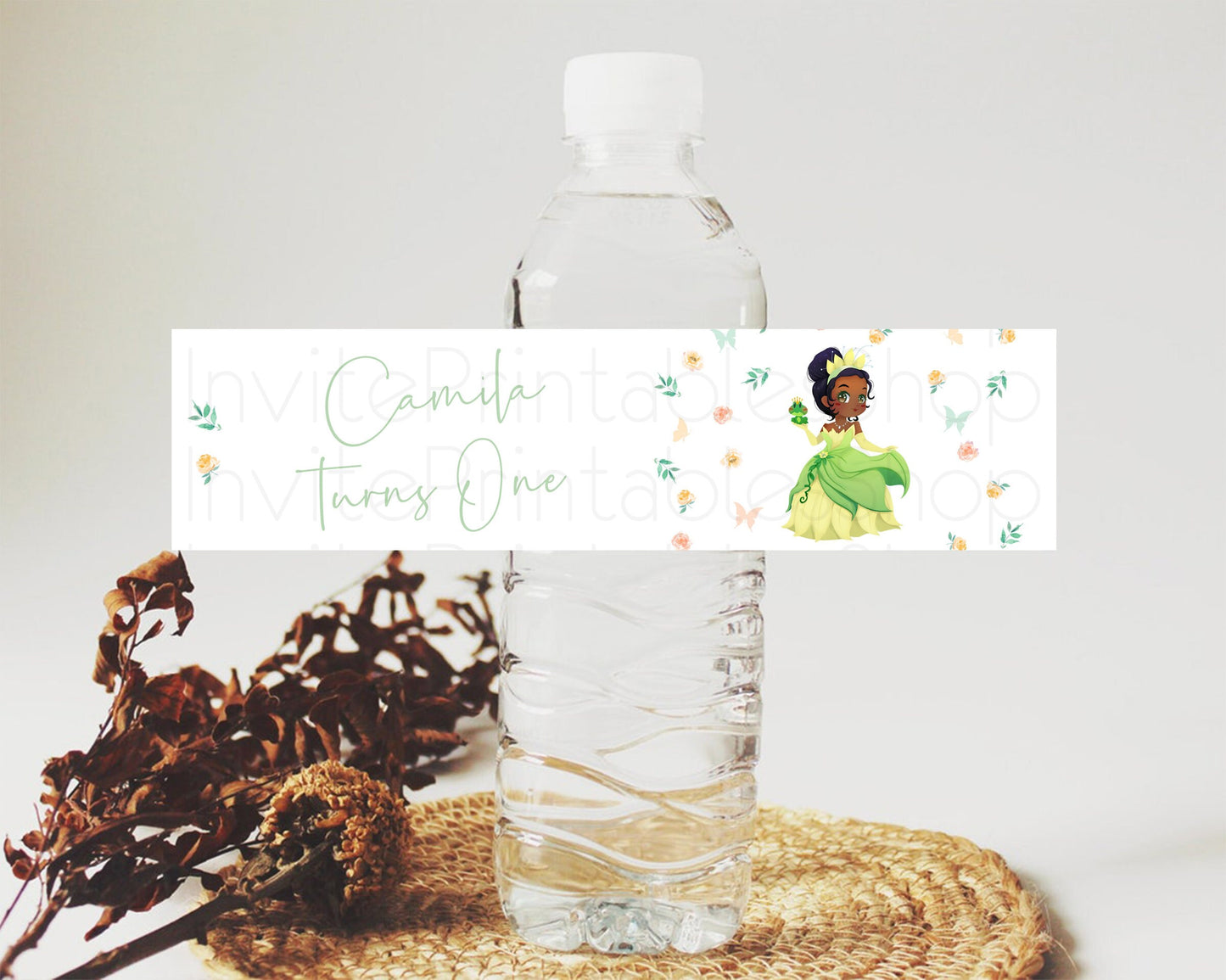 Princess Water Label Template Secret Garden Enchanted Castle Pastel Floral Royal Party Decor For 1st Birthday Baptism Baby Shower D10358