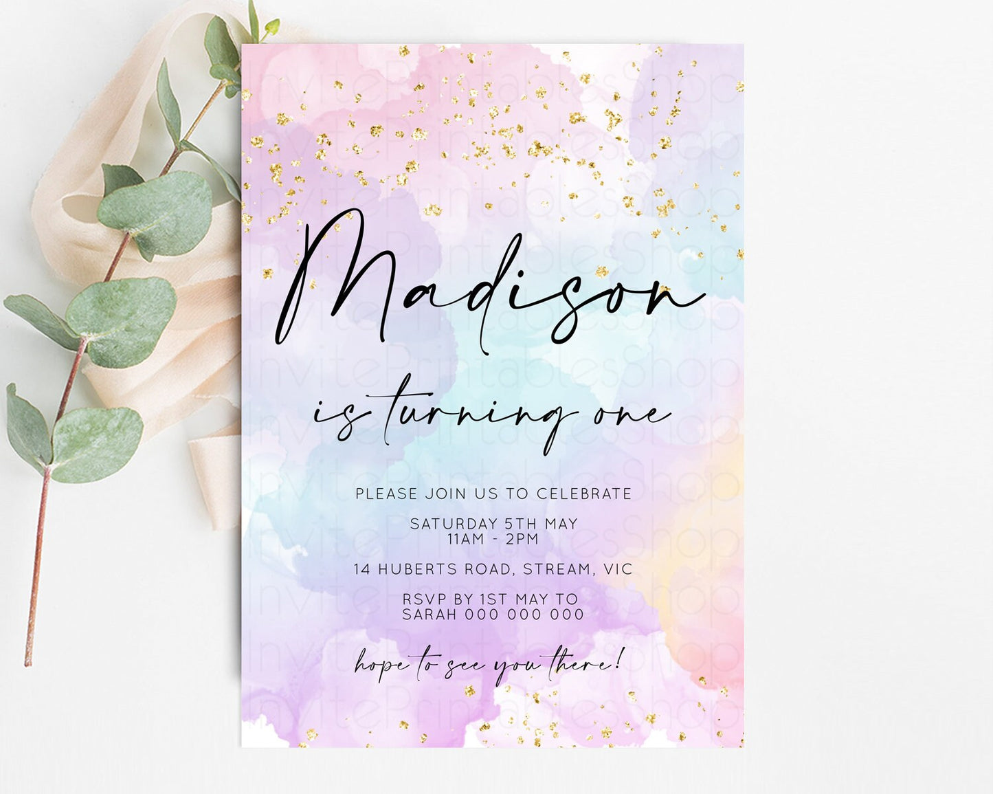 Rainbow Birthday Invitation Pastel Birthday Invitation Ombre Rainbow Invite Colorful Watercolor Invite Glitter Sprinkle Invitation 599v1