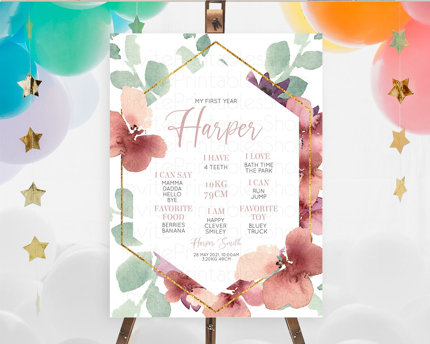 Secret Garden Milestone Board Wildflower First Birthday Milestone Poster Pastel Flowers Milestone Boho Wildflower 1st Birthday Sign D10964