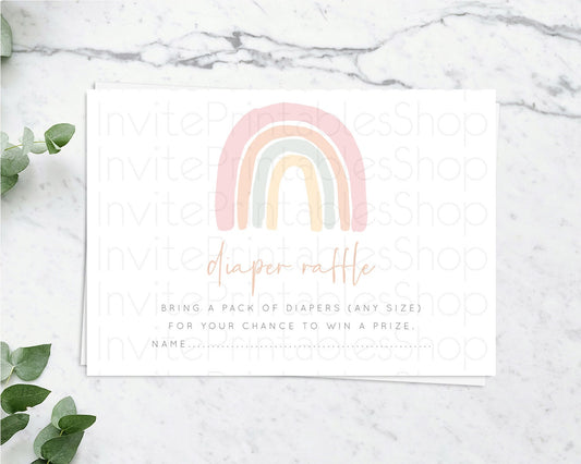 Editable Pastel Rainbow Diaper Raffle Card Boho Rainbow Diaper Insert Boho R