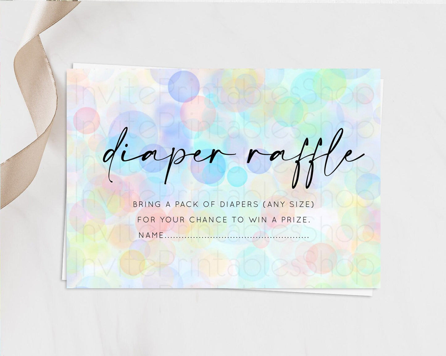 Pastel Diaper Raffle Card Bubble Bath Baby Shower Diapers Insert Rainbow Diaper Ticket Pastel Bubbles Colorful Confetti Raffle Game D10446