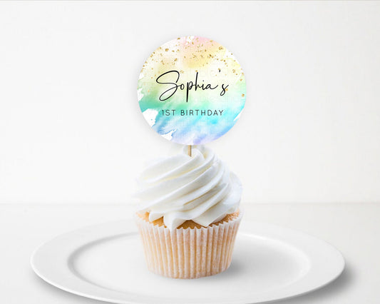 Rainbow Cupcake Toppers Pastel Cupcake Toppers Colorful Pastel Watercolor Cupcake Ombre Pastel Décor Pastel First Birthday Cupcake D10279