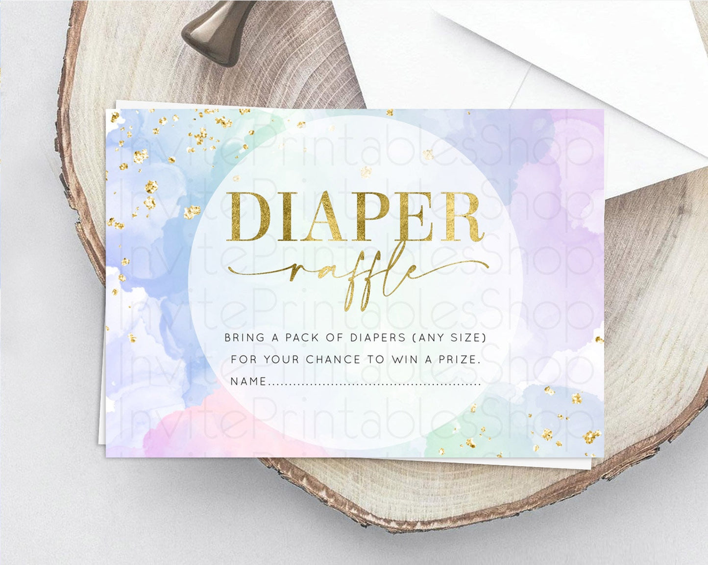 Pastel Diaper Raffle Card Pastel Rainbow Diaper Raffle Insert Colorful Ombre Watercolor Diaper Ticket Confetti Glitter Raffle Game D10624