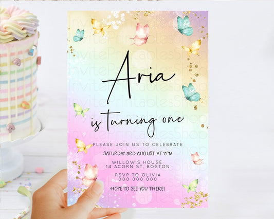 Editable Pastel Butterfly Birthday Invitation Butterfly Birthday Invitation