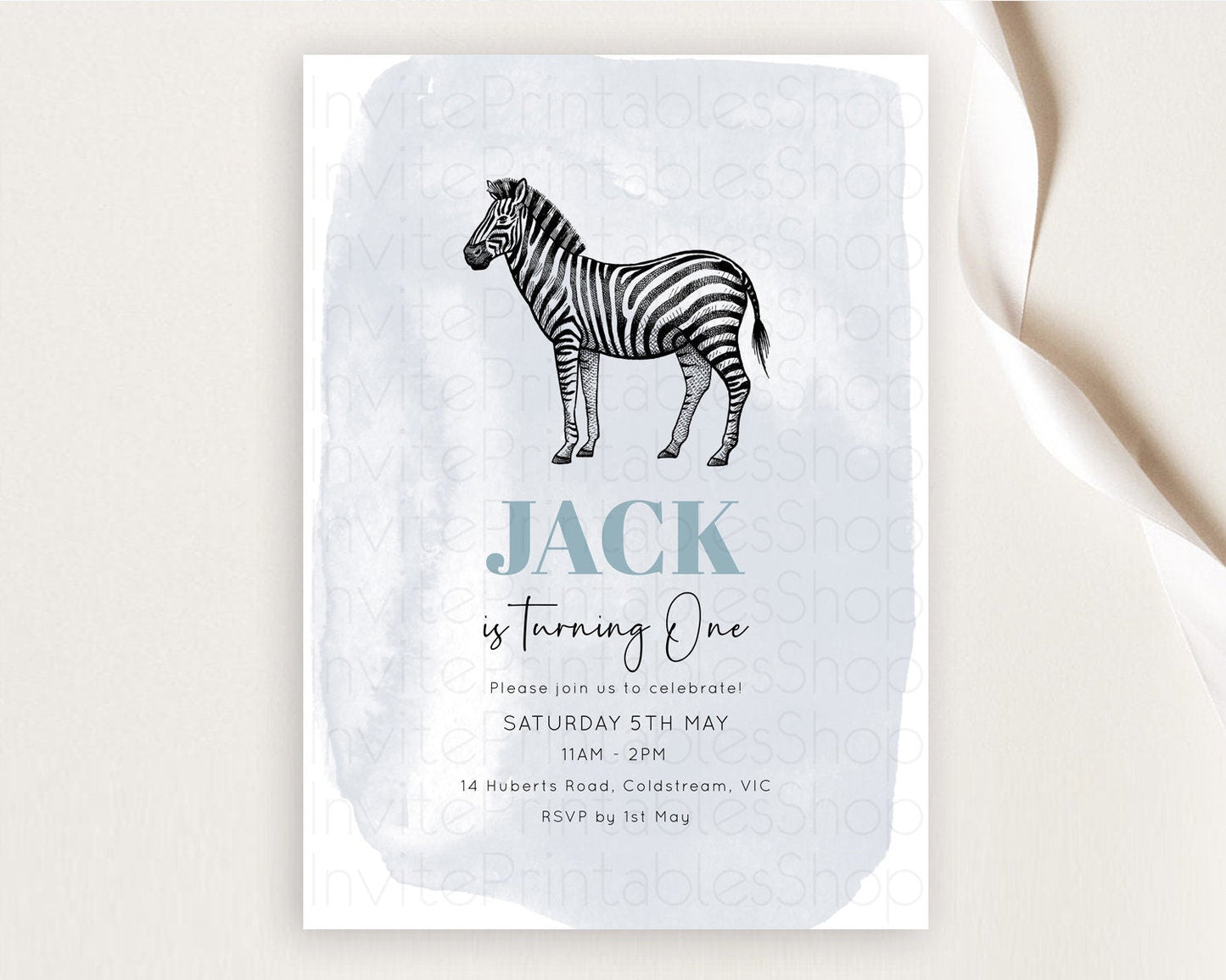 Zebra Birthday Invitation Zebra Invite Jungle Safari invite Watercolor Tropical Palm Invite Adventure Zoo Party Wild Animal Party D10814