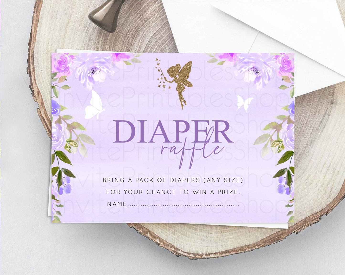 Fairy Diaper Raffle Card Fairy Diaper Insert Enchanted Garden Fairy Diaper Ticket Pastel Floral Butterfly Secret Garden Raffle Game D10910