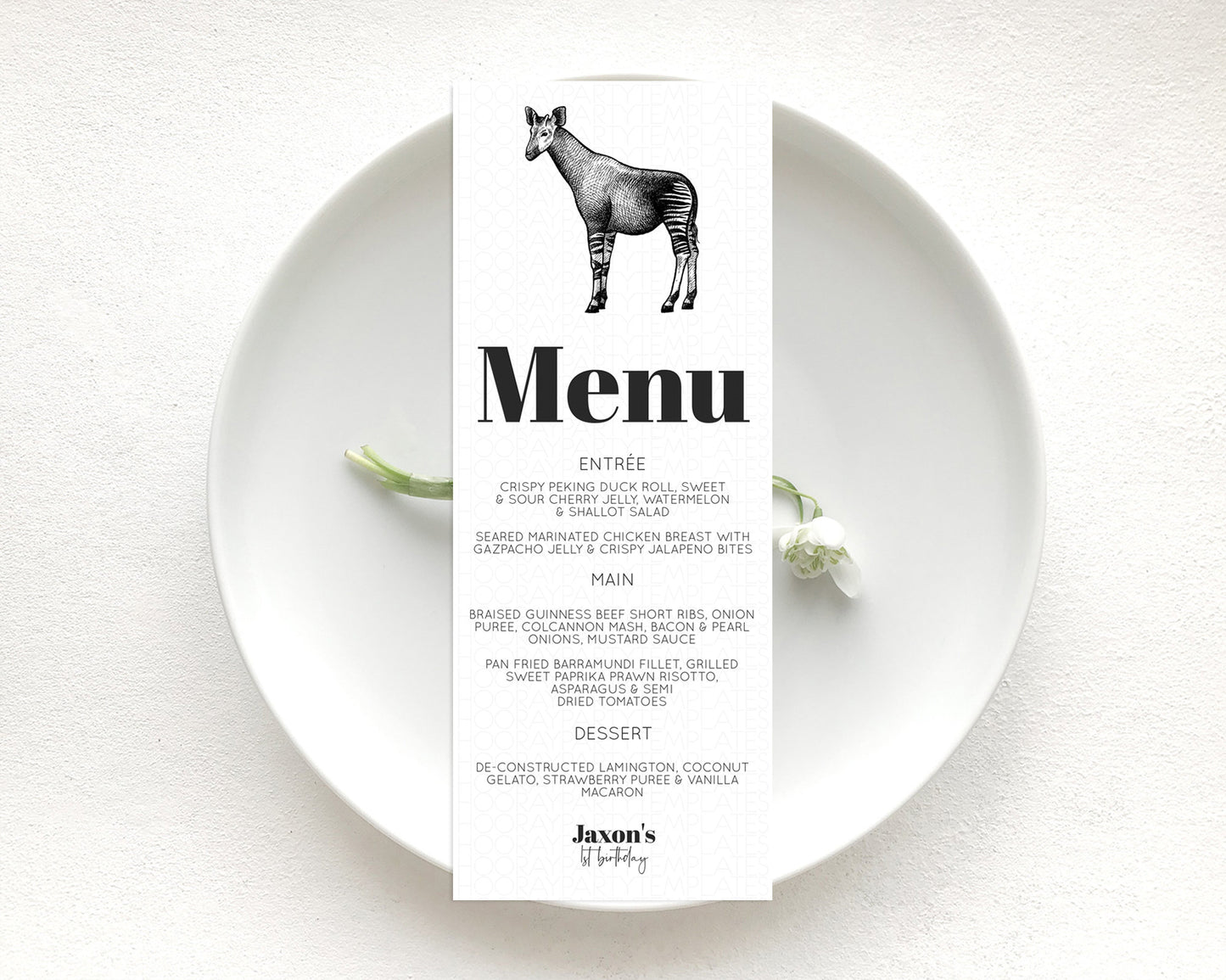 Okapi Menu Okapi Menu Template Okapi Table Decor Zoo Safari Adventure Décor Okapi Dinner Dessert Party Food Menu D10283