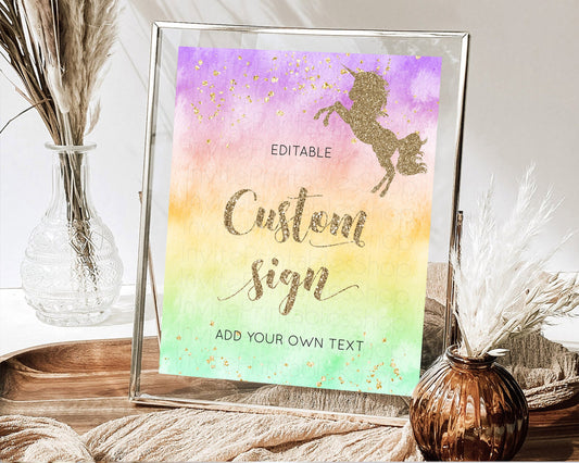Editable Unicorn Rainbow Sign Pastel Unicorn Party Table Sign Decor Magical