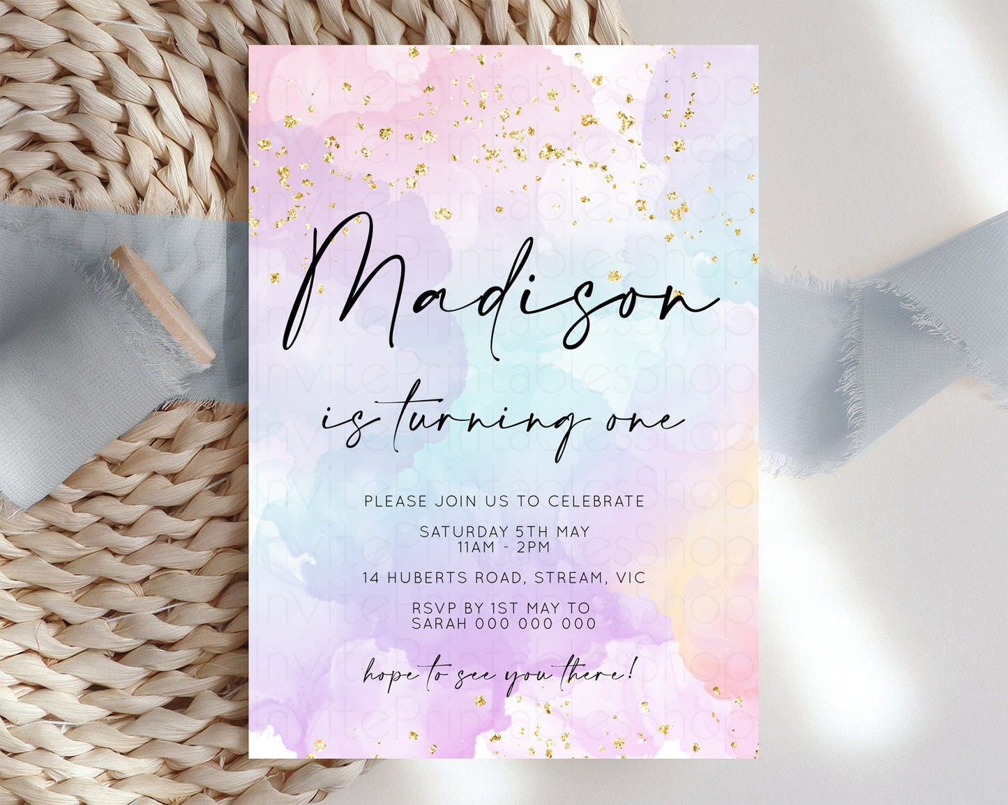 Rainbow Birthday Invitation Pastel Birthday Invitation Ombre Rainbow Invite Colorful Watercolor Invite Glitter Sprinkle Invitation 599v1