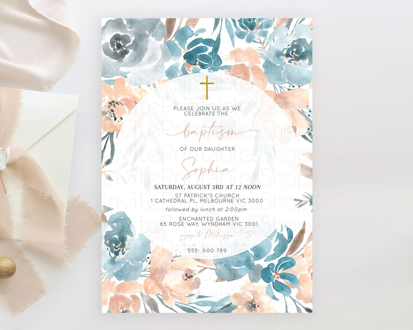 Secret Garden Baptism Invitation Wildflower Baptism Birthday Invite Pastel Flowers Christening Invite Enchanted Garden Boho Floral  D10190