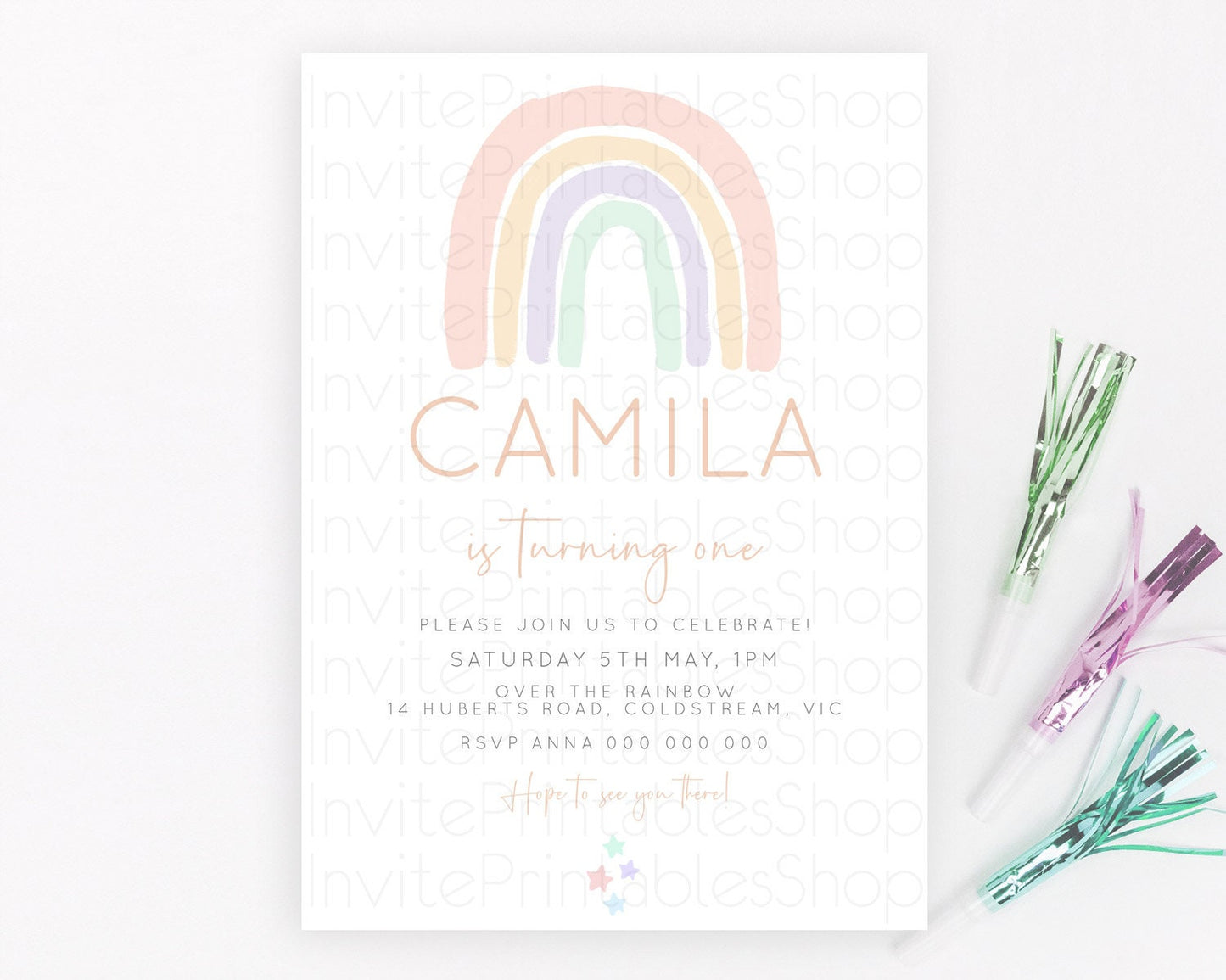 Pastel Rainbow Birthday Invitation Pastel Rainbow Invitation Rainbow Invitation Pastel Invitation Boho Rainbow 1st First Birthday D23106