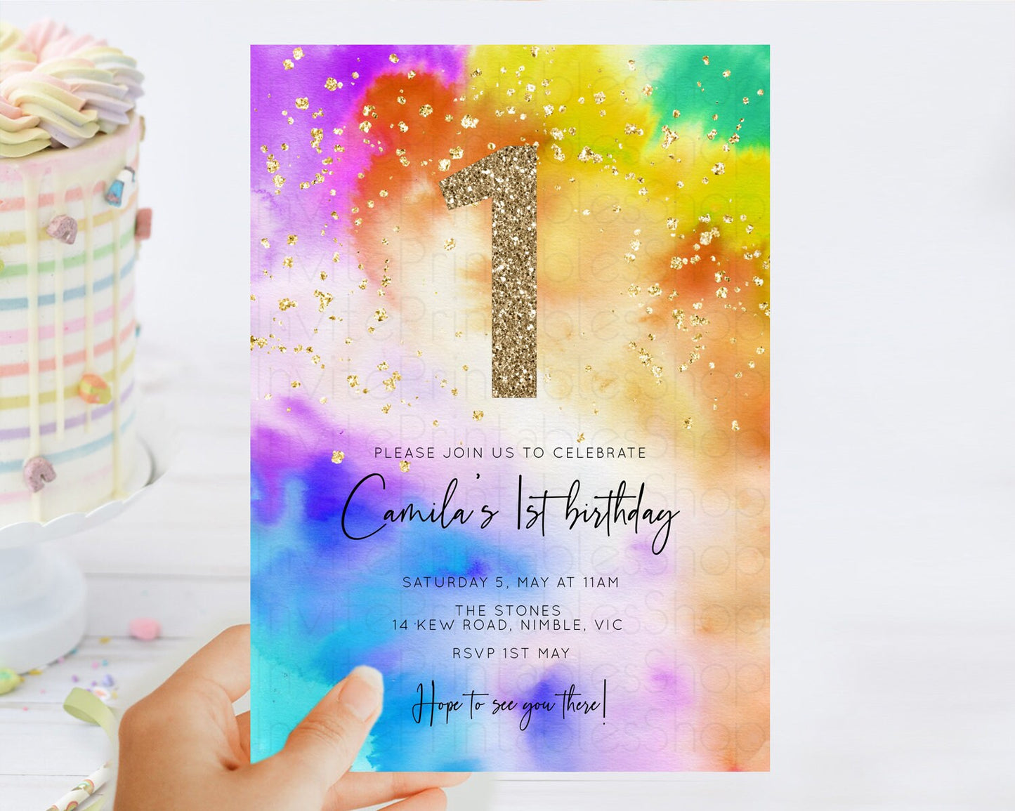 Tie Dye Invitation Rainbow Birthday Invitation Pastel Invitation Colorful Invitation Pastel Rainbow Party 3rd 2nd 1st First Birthday D10530