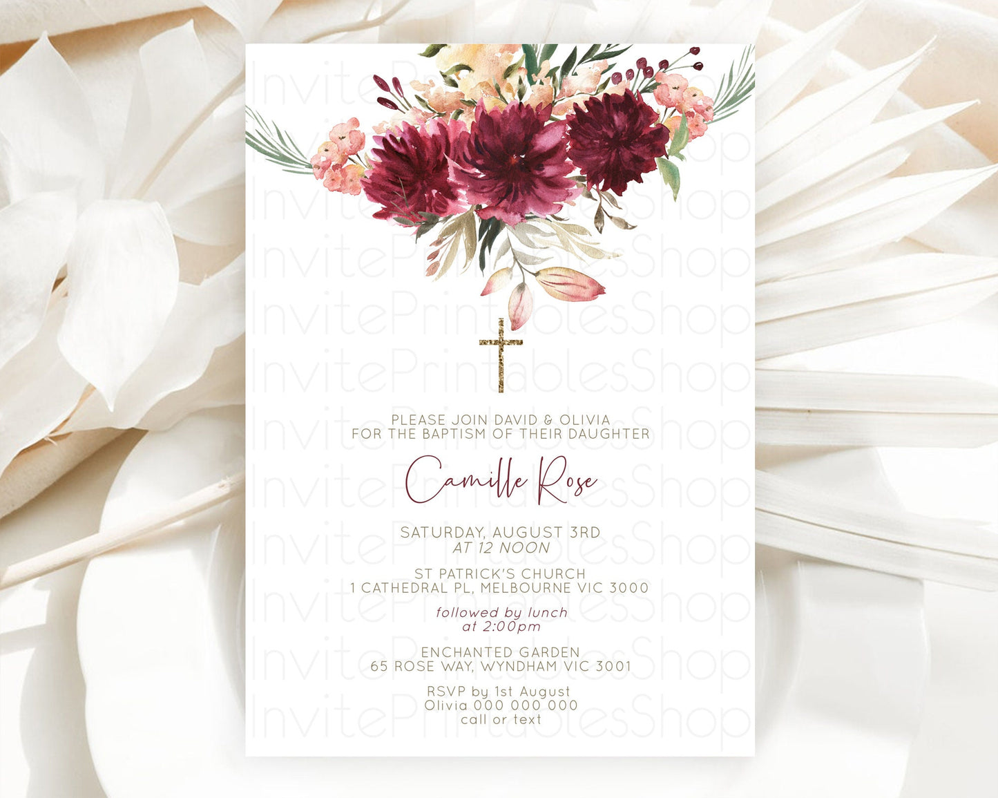 Secret Garden Baptism Invitation Wildflower Baptism Birthday Invite Pastel Flowers Christening Invite Enchanted Garden Boho Floral  D10685