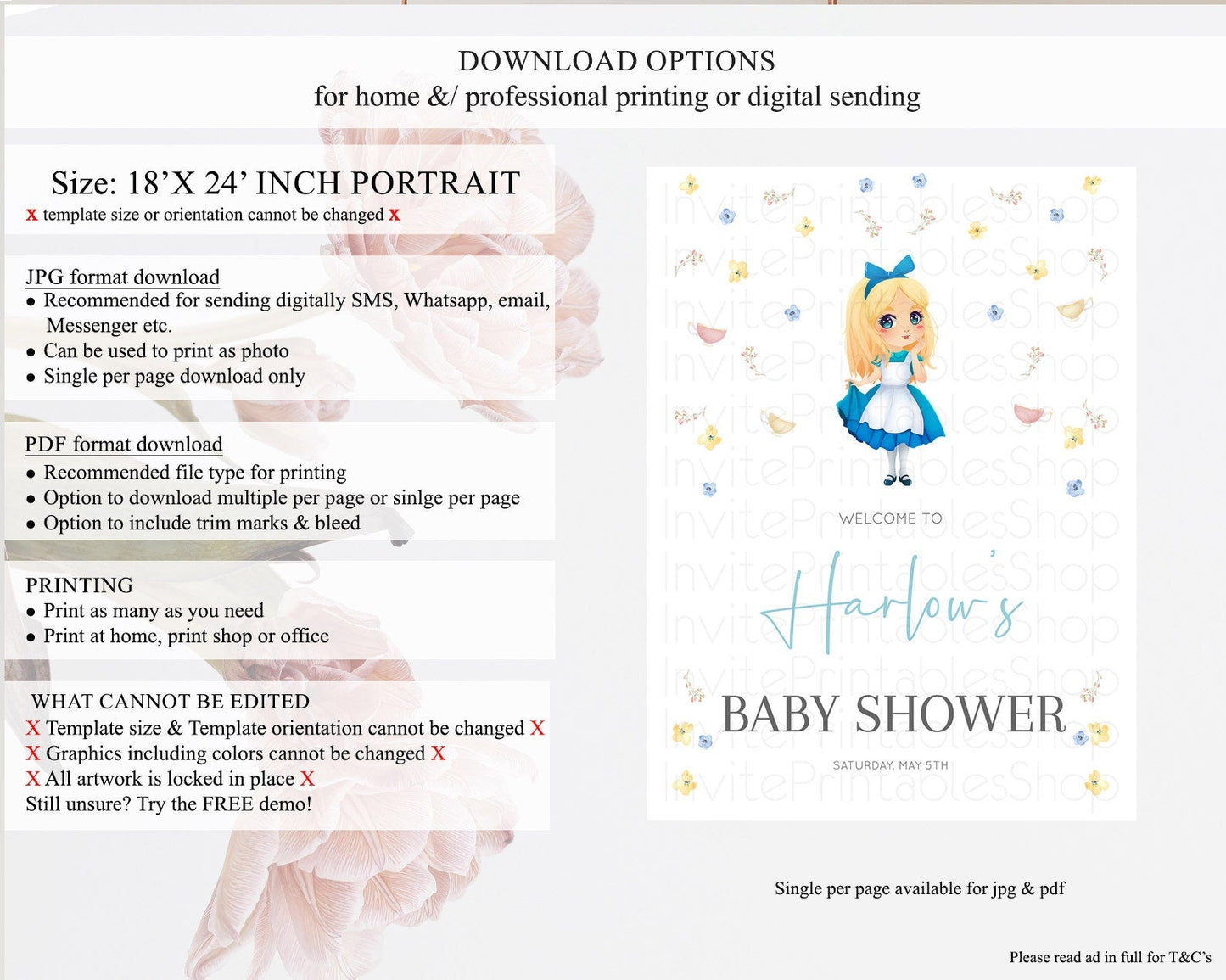 Princess Baby Shower Welcome Sign Castle Welcome Board Secret Garden Enchanted Castle Pastel Floral Garden Baby Shower Welcome Sign D10886