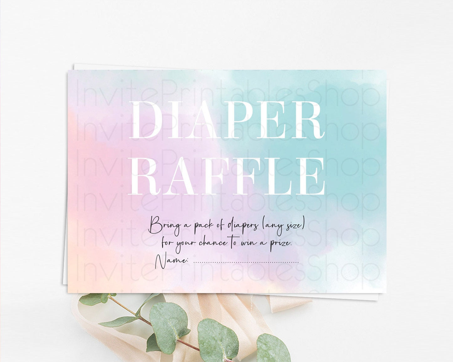 Pastel Diaper Raffle Card Pastel Rainbow Diaper Raffle Insert Colorful Ombre Watercolor Diaper Ticket Confetti Glitter Raffle Game D10375
