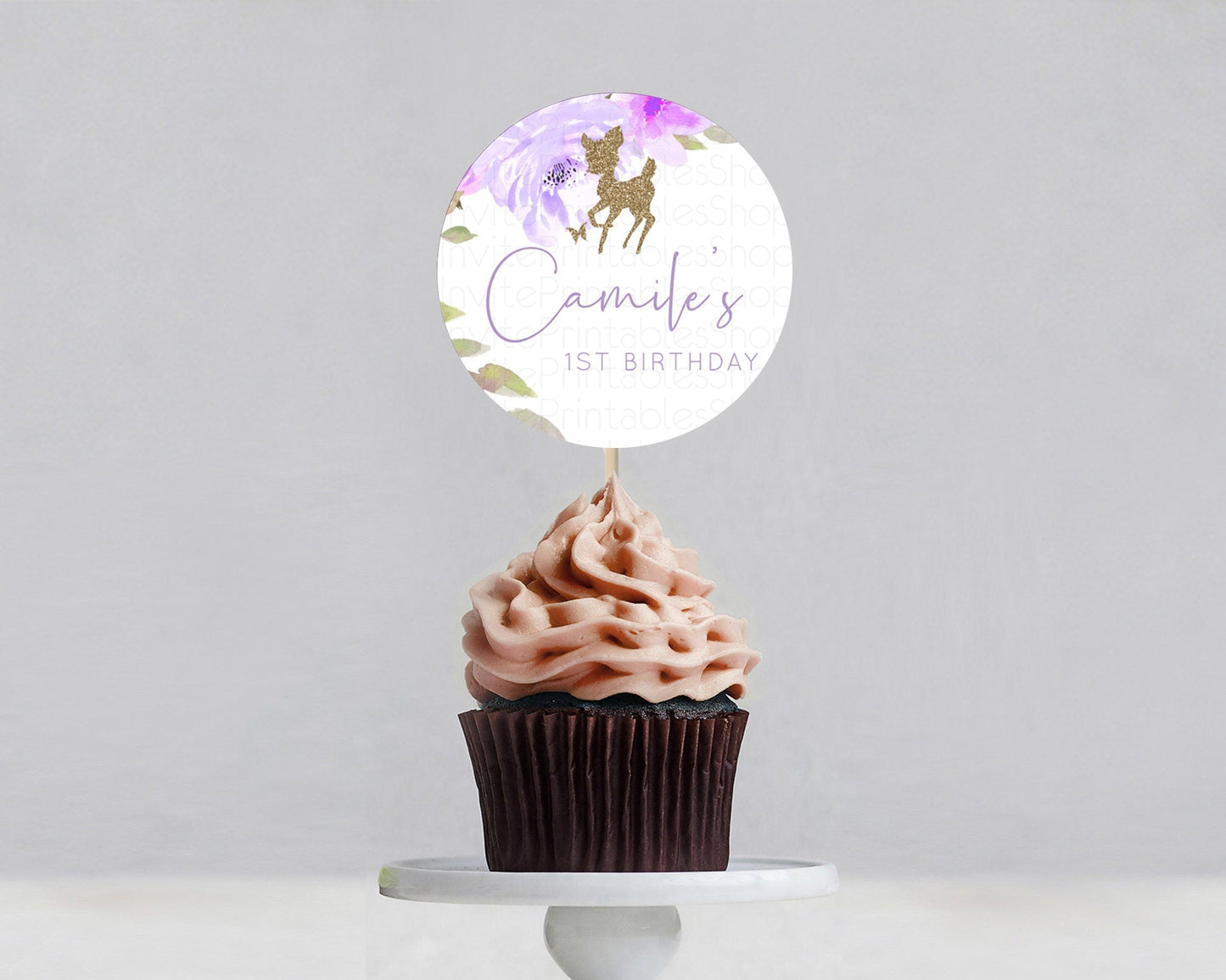 Fawn Cupcake Toppers Deer Cupcake Toppers Enchanted Forest Party Butterfly Pastel Flowers Woofland Cupcake Toppers First Birthday D10914