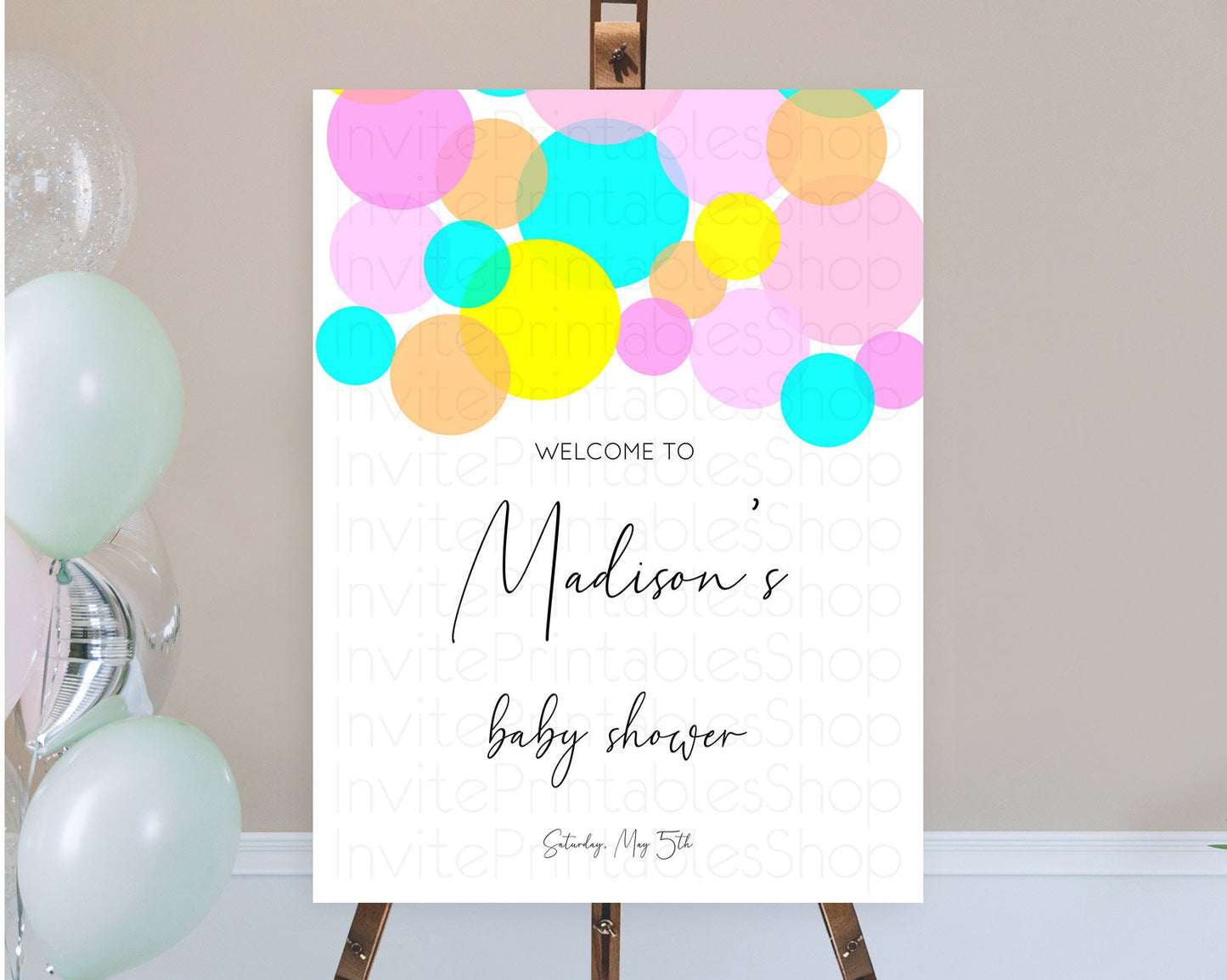 Rainbow Baby Shower Welcome Sign Pastel Welcome Board Pastel Rainbow Confetti Welcome Sign Colorful Bubbles Pastel Welcome Sign D10896