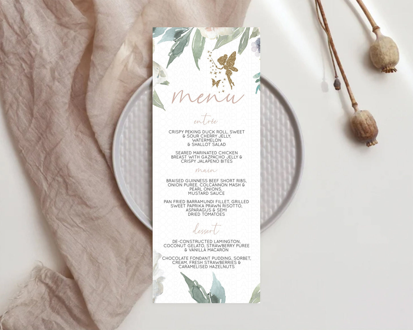 Fairy Menu Fairy Menu Template Enchanted Garden Pastel Floral Butterfly Table Décor Fairy Secret Garden Dinner Dessert Food Menu D10800